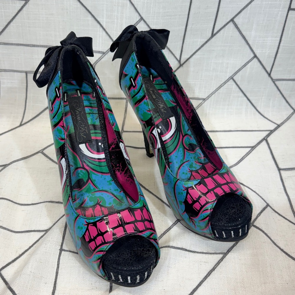 Iron Fist Zombie Stomper Heels 8 Multi Peep Toe Platform Bow Pumps